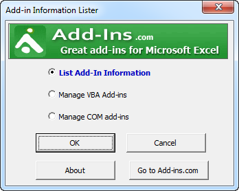 List information about your Excel add-ins