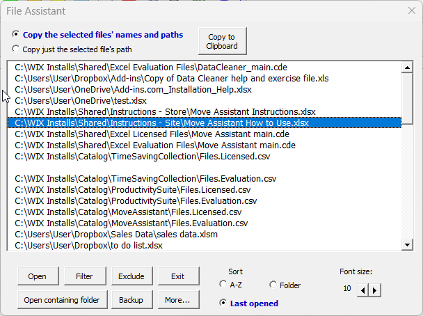 The File Assistant dialog in Microsoft Excel